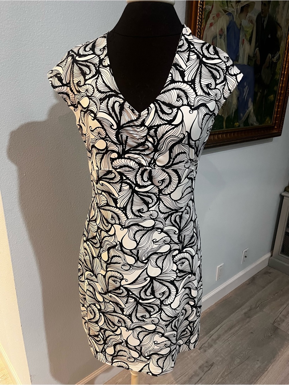 Title Nine Black White Swirl Op Art Cap Sleeve Golf Sport Dress Small